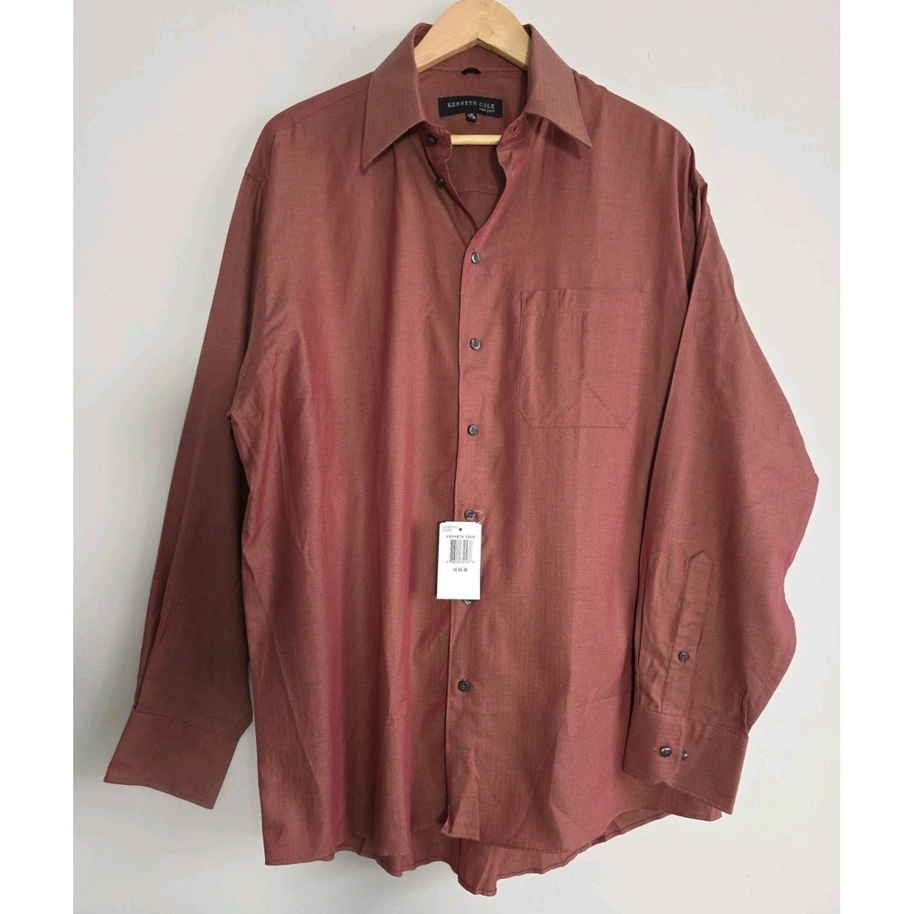 Kenneth Cole Shirt Mens 16 34/35 Red Long Sleeve Button Up NWT Cotton - Picture 2 of 8